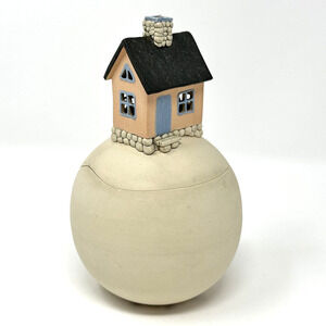 Signed Studio Pottery Tiny House Sculpture Incense Burner Reed Box Storage Decor